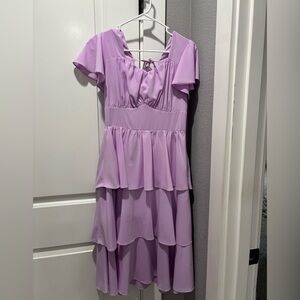 Lilac Tiered Ruffle Midi Dress